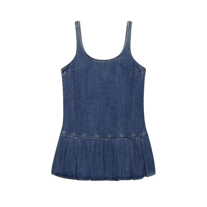 Embroidered Denim Skirt Style Sleeveless Tank Dress Medium