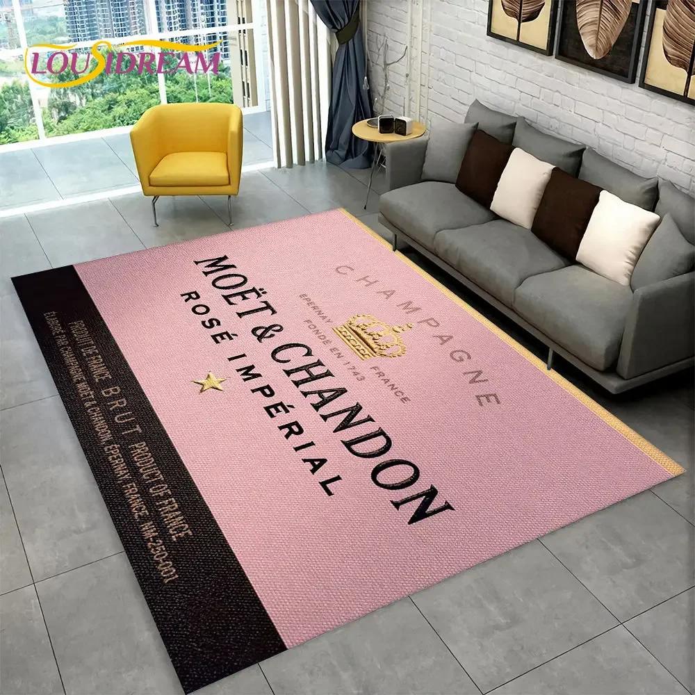 C-Champagne M-Moet & C-Chandon Teppich für Schlafzimmer Wohnzimmer Zuhause Sofa Dekoration, Kinderspiel Große Dekoration Bodenmatte Geschenk