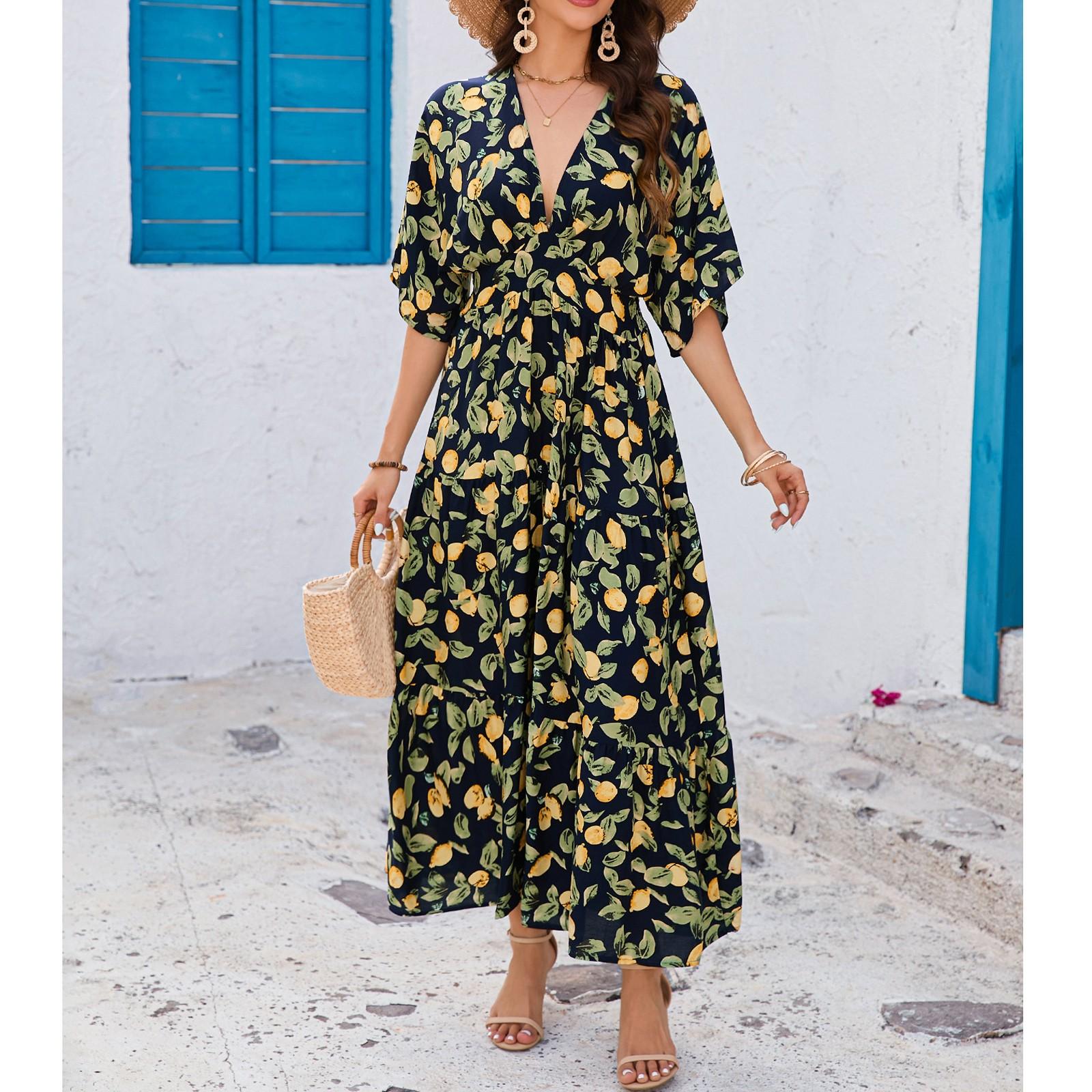 

Women s Casual And Fashionable Deep V-Waist Dress, Seaside Beach Vacation Dress XL тёмно-синий