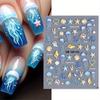 5D Jellyfish Summer Beach Nail Stickers White Shell Starfish Screw Adhesive Sliders Mermaid Embossed Decals Manicure Foils Decor