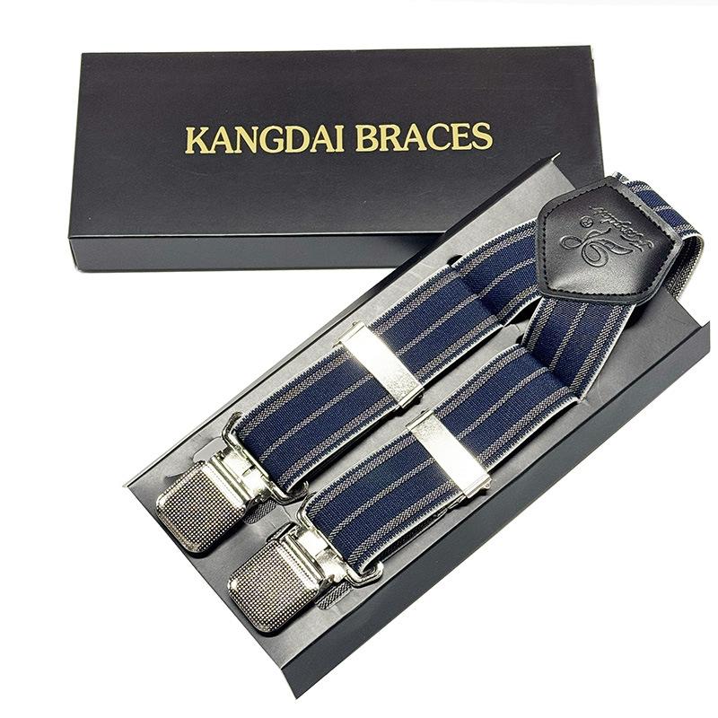 Suit Strap Clip Men'S Anti-Drop Four Clip Buckle 3.5Cm Elastic Elastic Adjustment Dress Suspender Belt