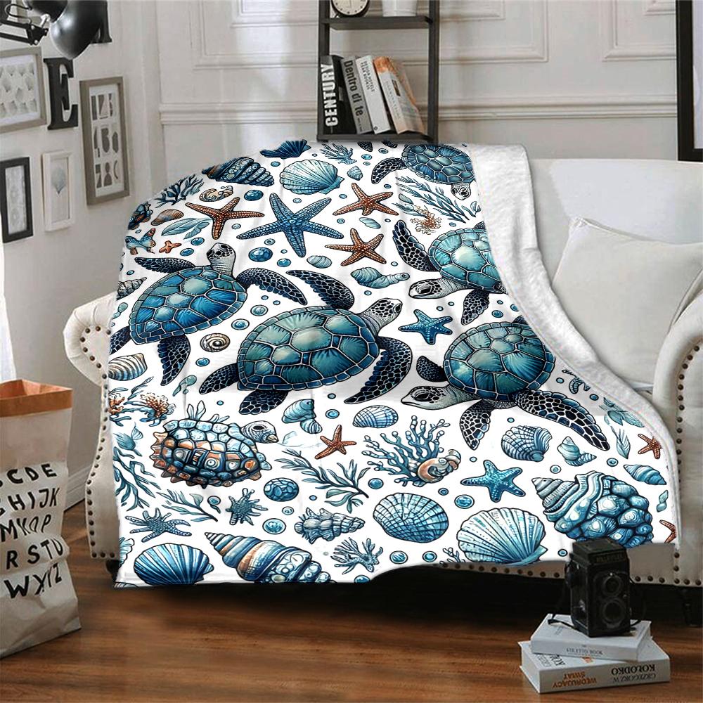 1Pc Oceanic Sea Life Flannel Blanket, Soft And Comfortable, Casual Warm, Camping Travel, Christmas, Halloween Xmas Gift. G199