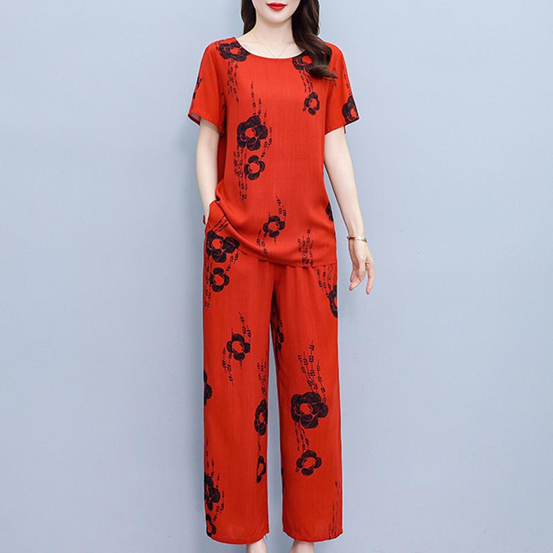 

Летние комплекты с широкими брюками больших размеров с винтажным принтом, повседневные элегантные свободные комплекты для женщин, комплект из 2 предметов 4XL