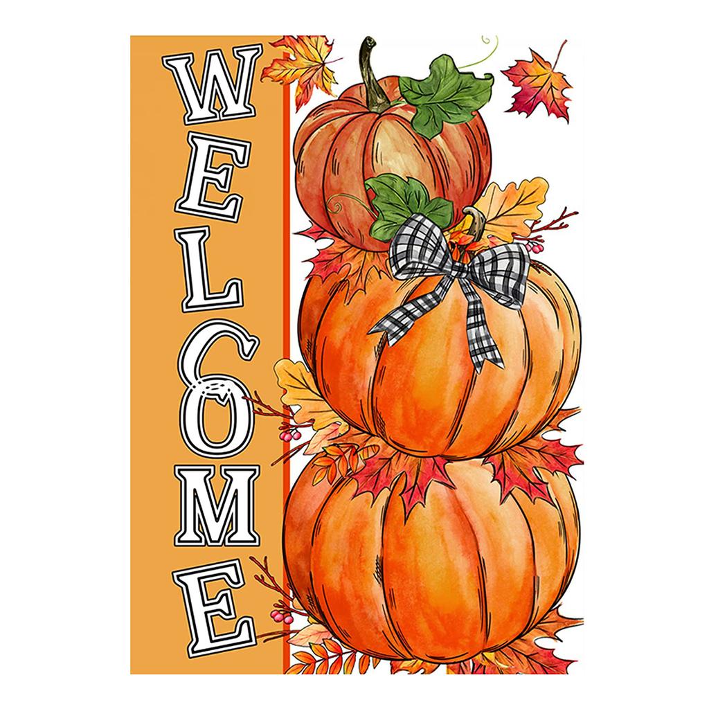 Linen Double Sided Garden Flag with Pumpkin Design for Fall Seasonal Outdoor Decoration 45 by 30 Centimeters Durable Fabric Yard Banner