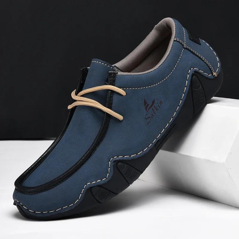 Chaussures Décontractées en Cuir pour Homme Automne Nouveauté Mode Printemps Mocassins pour Homme Extérieur Respirantes à Lacets Bas Dessus Plat Chaussures de Conduite 48