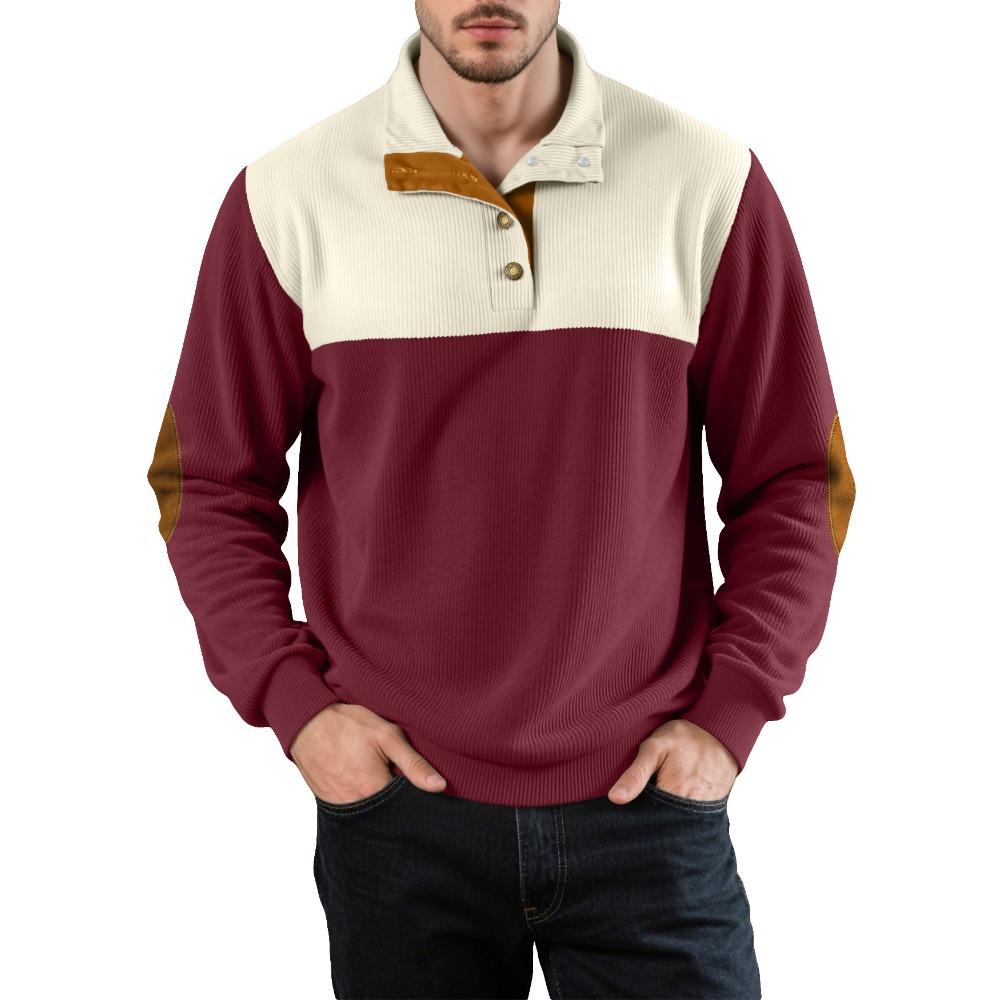 New Autumn/Winter Men's Casual Button-Down Half-Stand Collar Jacket Stylish Colour-Blocked Pullover Hoodie for Men