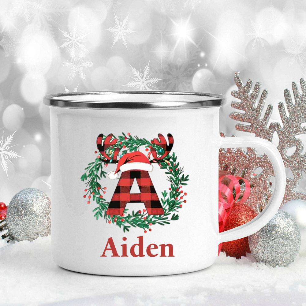 Personalized Christmas 26 Letter Pattern Mugs Custom Name Large Capacity Handle Cup Hot Chocolate Coffee Mug Christmas Gifts