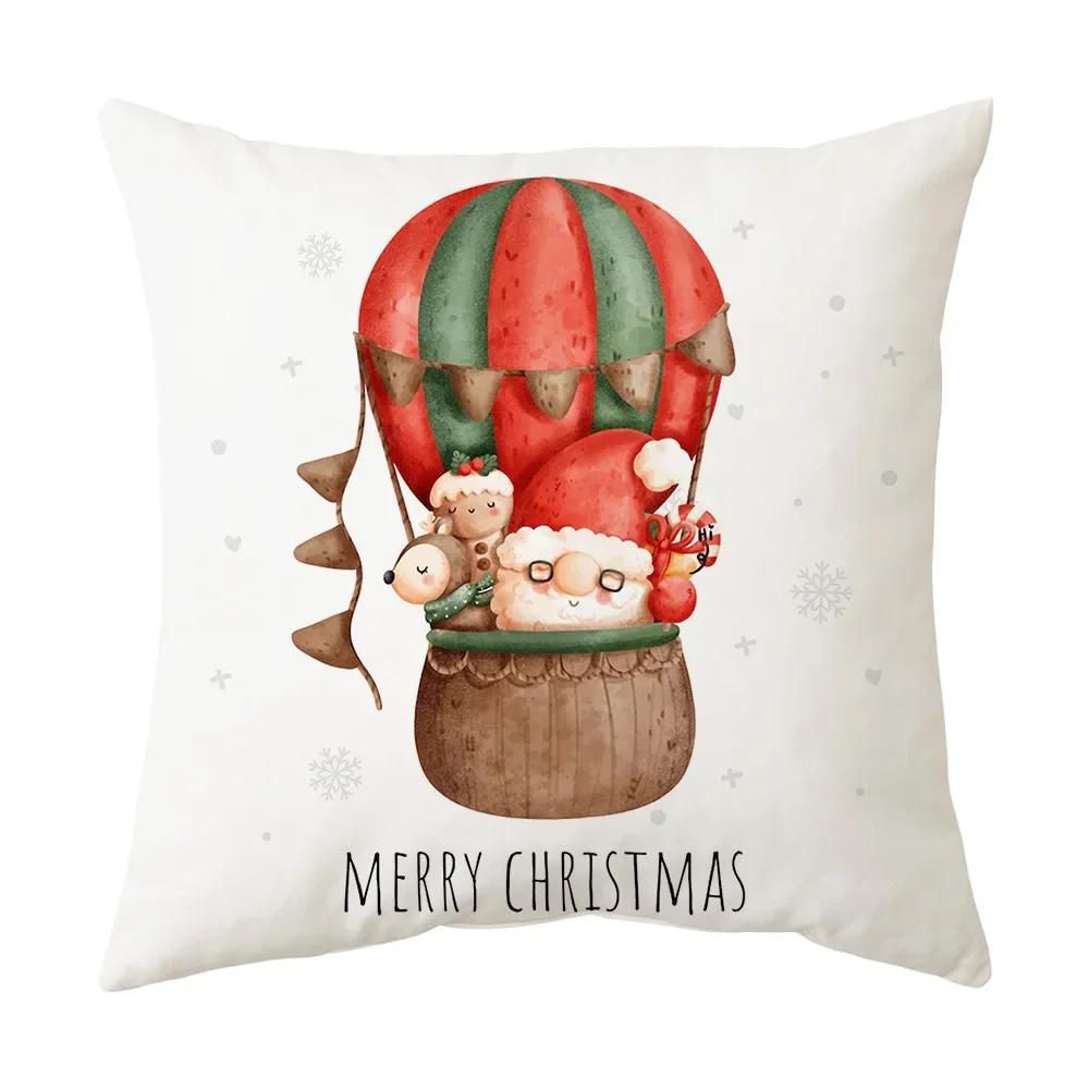 Printed Christmas Cushion Cover Cartoon Santa Claus Tree Pillowcase Happy New Year Home Gift Izable