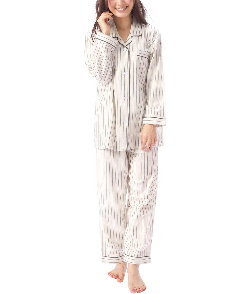 ON NISHIKI Long Sleeve Top and Bottom Viyella Long Loungewear Women's Pajamas, 100% Cotton, Open-Front Set, Spring/Autumn, Skin-Friendly Material,