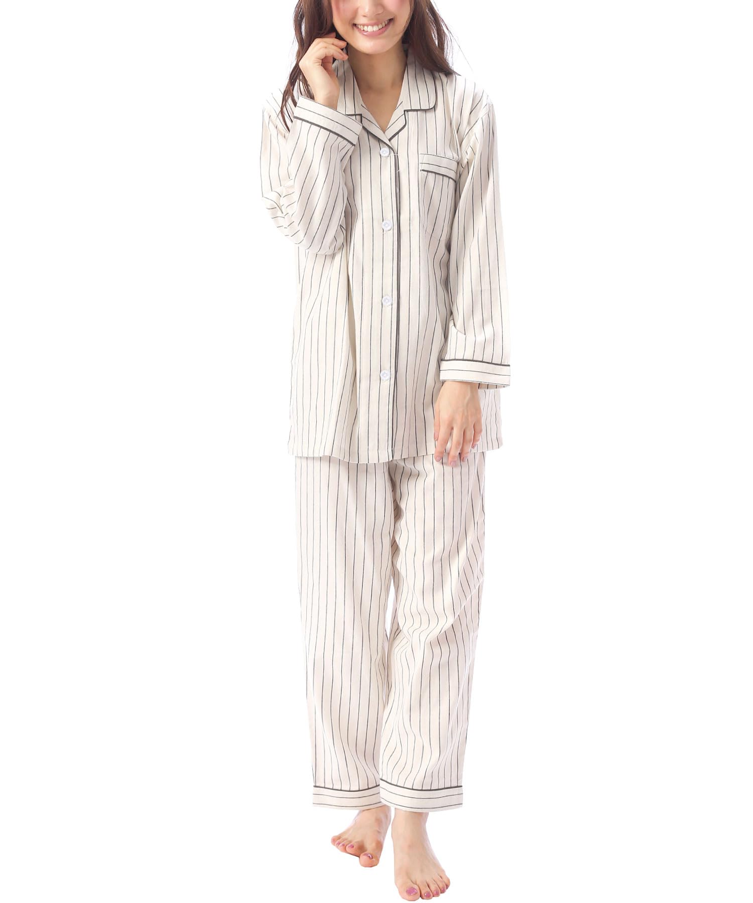 

ON NISHIKI Long Sleeve Top and Bottom Viyella Long Loungewear Women s Pajamas, 100% Cotton, Open-Front Set, Spring/Autumn, Skin-Friendly Material,