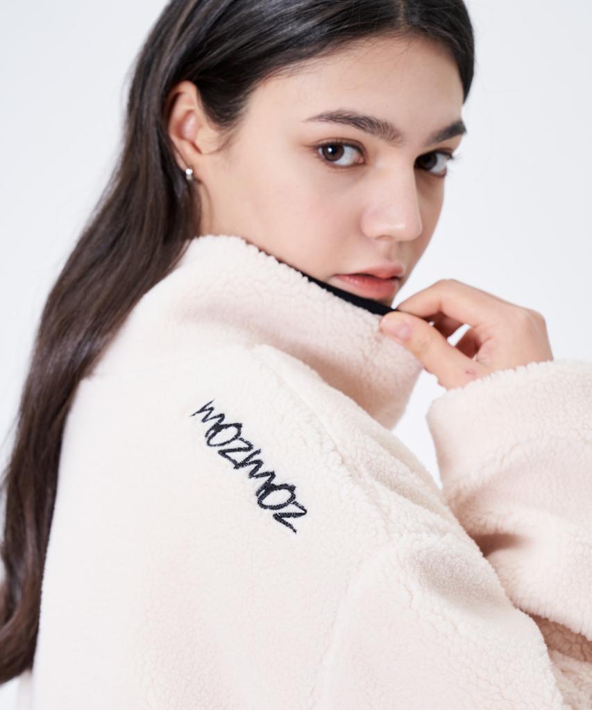 Mozmoz Ghost Embroidery Fleece Zip-Up Ivory