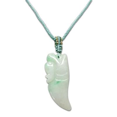 [Stone Town] Hand-Carved Dragon Head Magatama-Shaped Jade Necklace, Bright Colors with Green Accents, Natural Jadeite, Made In Myanmar, Rare Shape