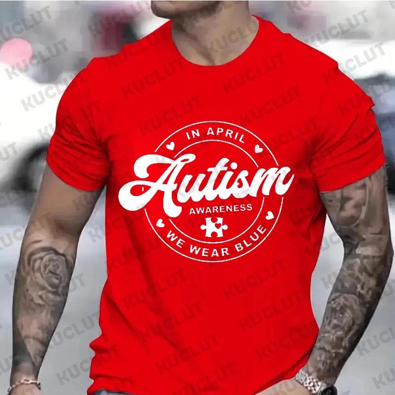 Autism Awareness Street Printed T-Shirts for Men Oversized T Shirt Autism Shirt Design Fashion Breathable Short Sleeve Clothing