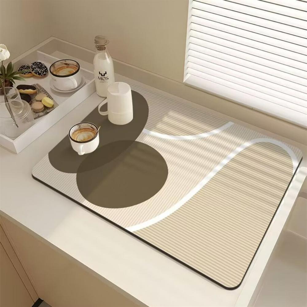 Stylish Line texture dot Diatom Mud Dish Drying Mat Super Absorbent NonSlip Kitchen Drain Pad For Tableware Coffee Machine Decor