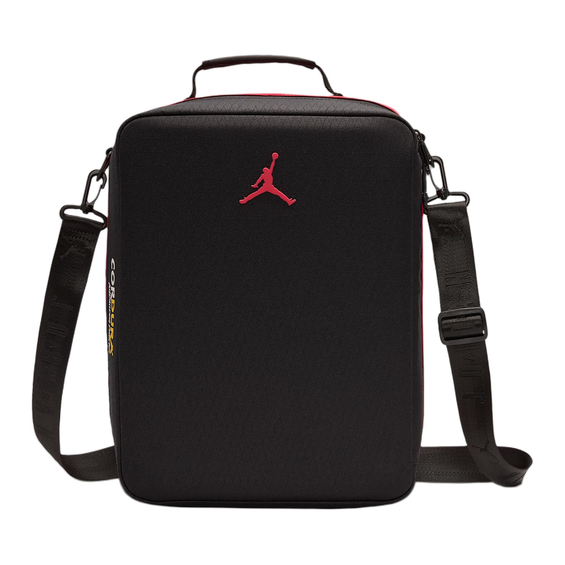 Jordan 13L Fashion Simple Logo Print Adjustable Detachable Shoulder Strap Zipper Closure Polyester Storage Bag Crossbody Handbag HV1618-687 Black & Gym Red