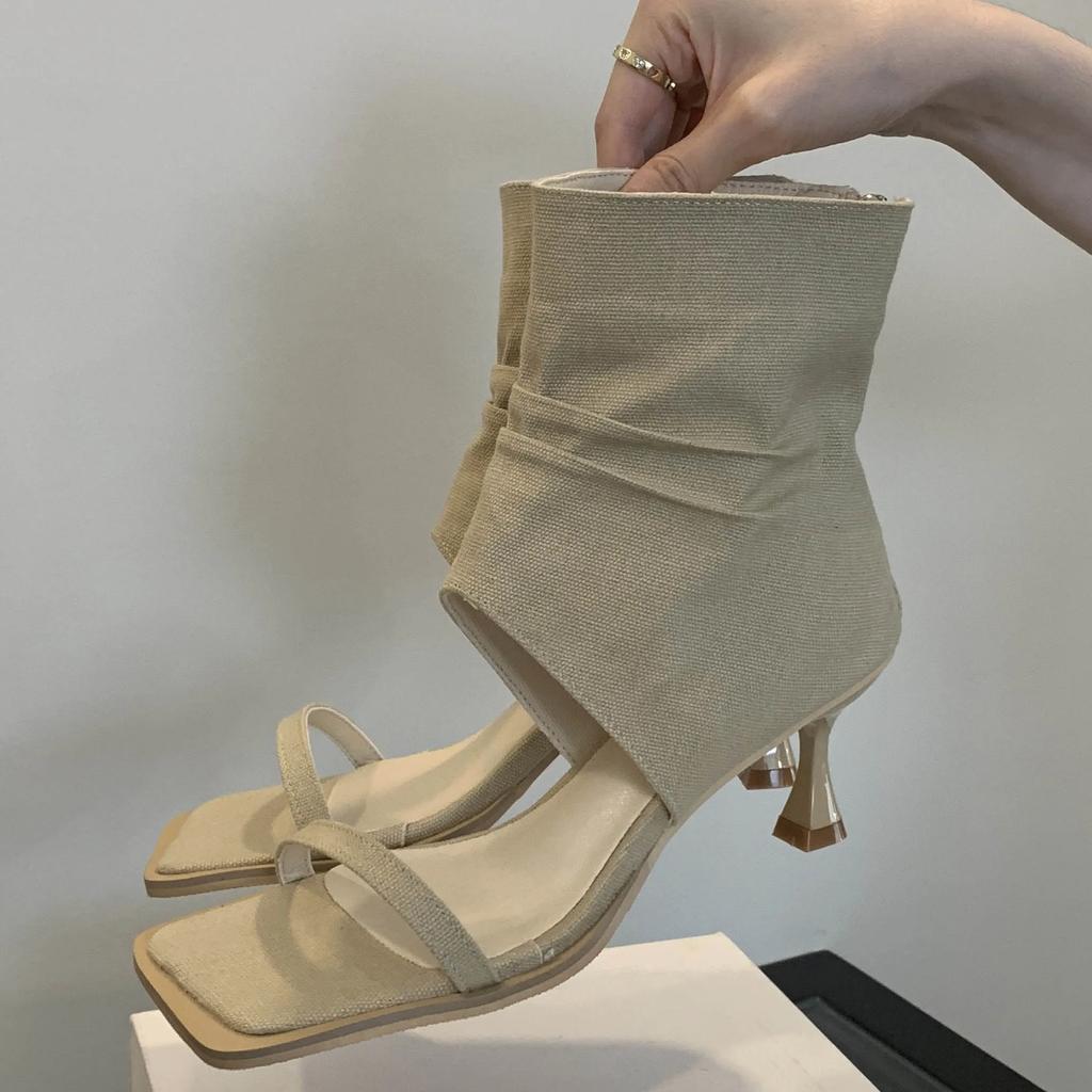 Eilyken New Design Summer Hollow Out Zipper Women Ankle Boots Sandals Square Toe Thin Low Heels Ladies Shoes