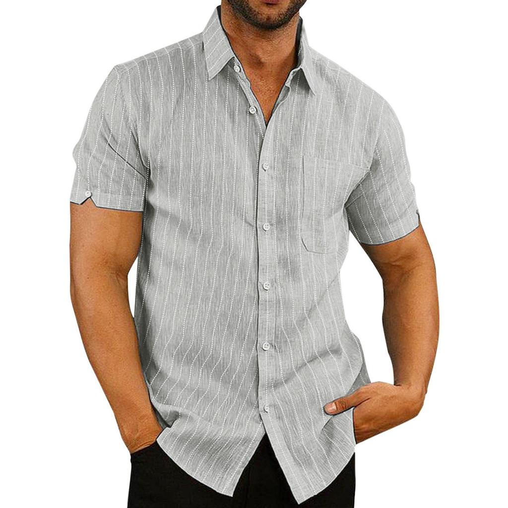 Designer Spring Summer Men's Casual Cotton Linen Color Short Sleeve Shirts Loose Shirts