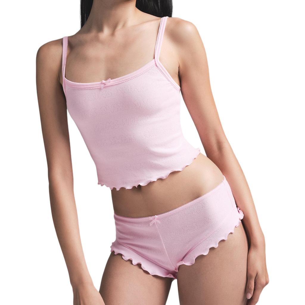 SKIMS Valentines Day Collection SS25 Logo Pointelle Cropped Cami Set With Bow Triangle Panty Women underwear Cherry-Blossom ST-SST-8459W-CMB