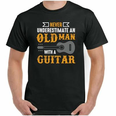 Guitar T-Shirt Mens Funny Acoustic Electric Never Underestimate an Old Man
