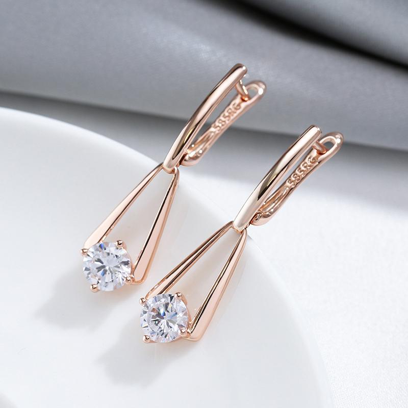 Simple Kienl Shiny Zircon Natural Drop Earring For Women Luxury Rose Gold Color Long Earring High Quality Daily Jewelry
