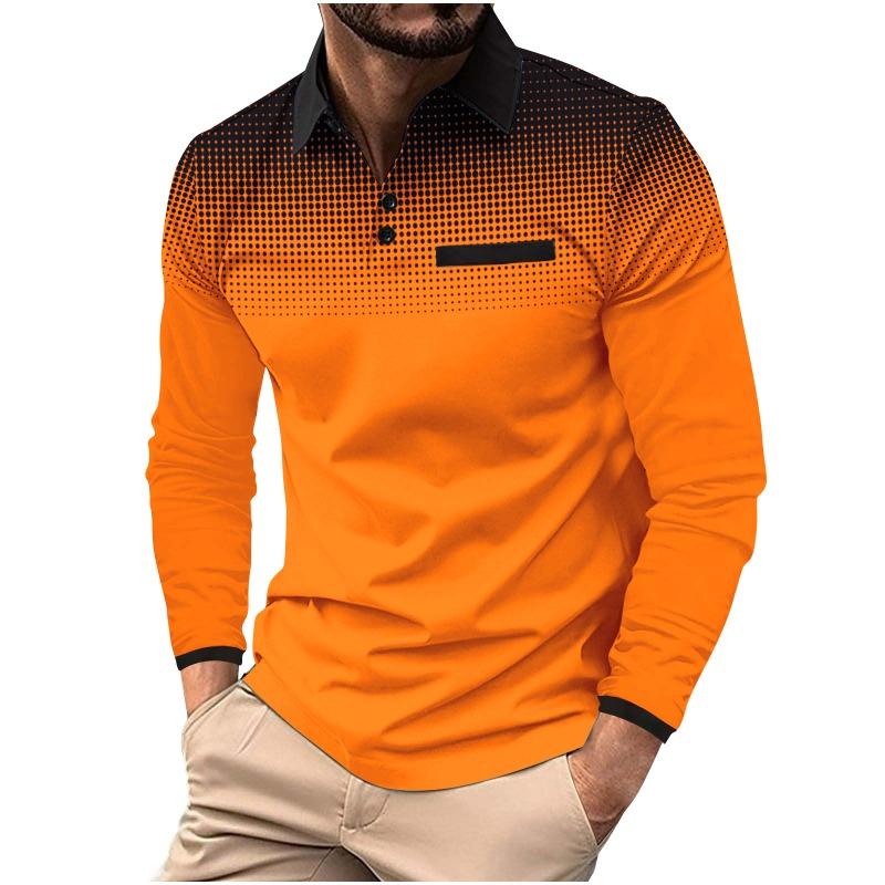 Autumn Men's Long Sleeved Polo Shirt with Printed Polka Dot Collar Sports Top
