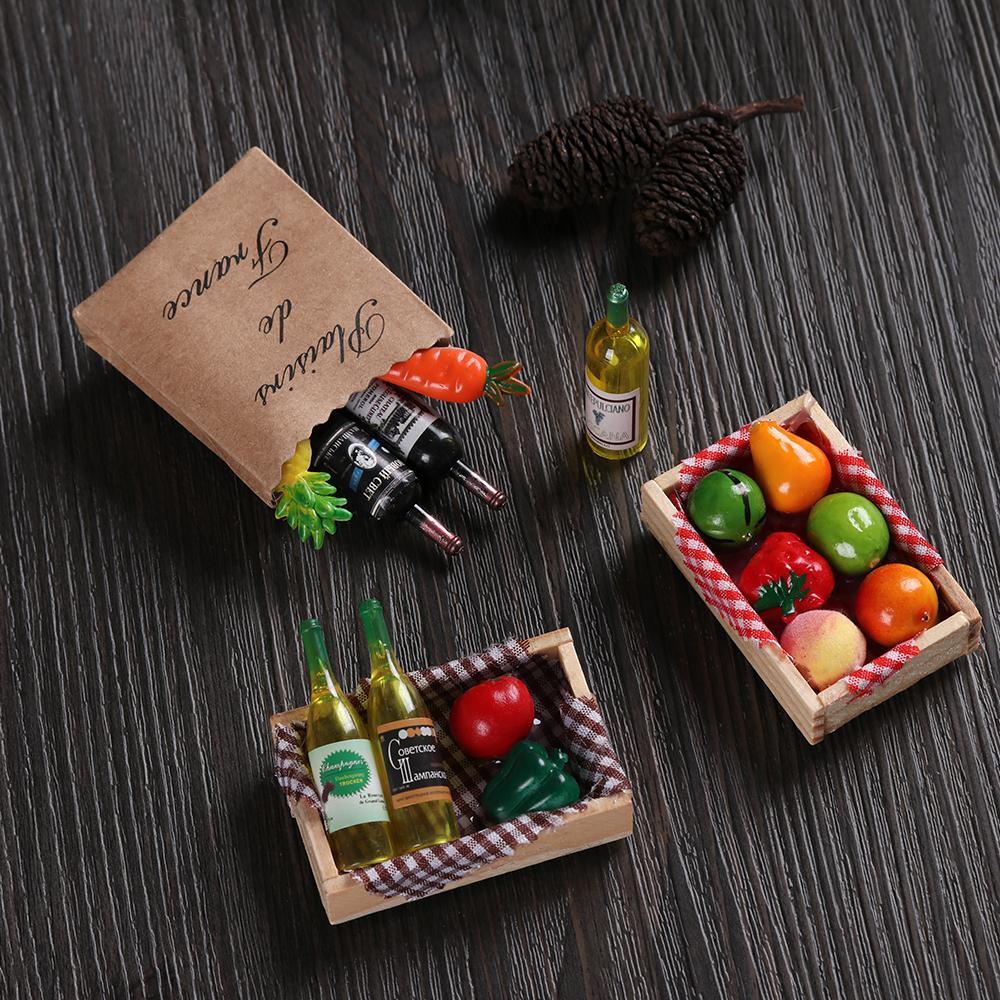 1set Miniature Dollhouse Accessories Simulation Drinks Fruilt Mini Food Toys Mini Wine Bottles Model Set with Box Kitchen Decor