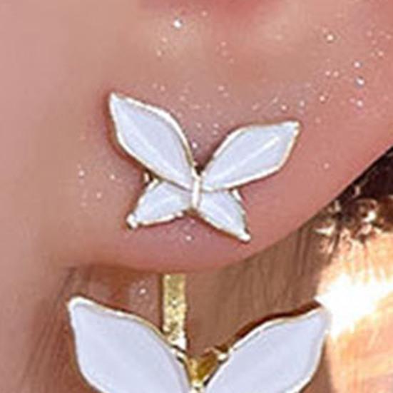 1 Pair Women White Butterfly Stud Earrings Hypoallergenic Lightweight Dual Butterflies Girls Metal Earrings Fashion Jewelry Accessories