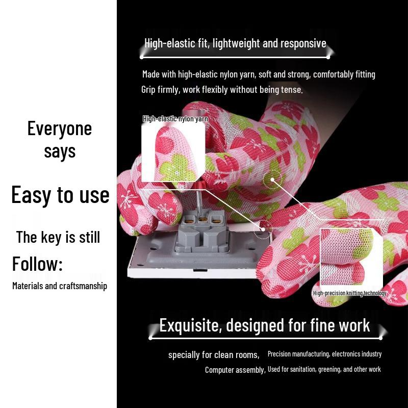 Women's Non-Slip Breathable Nylon Work Gloves - Durable, Thin, and Patterned for Labor Protection