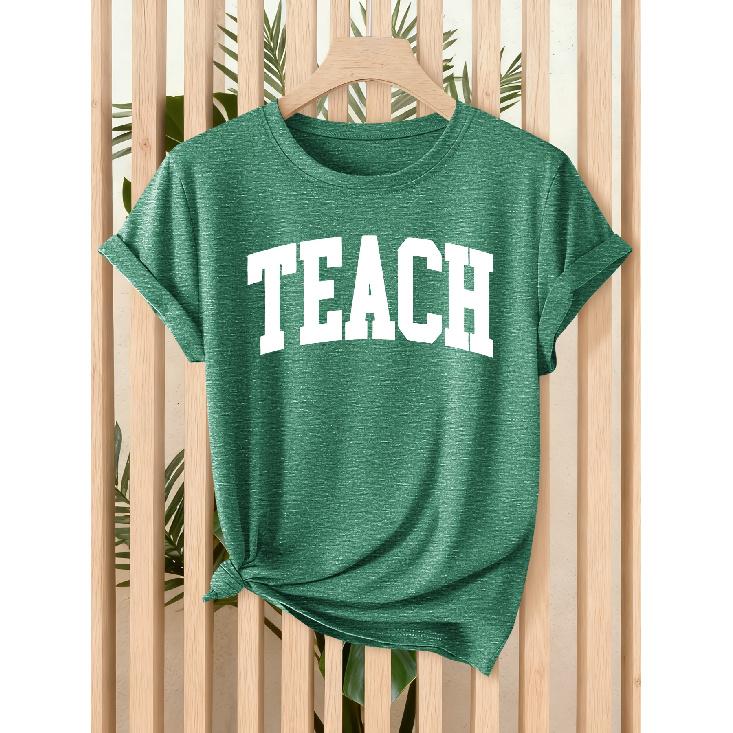 Simple TEACH Letter print women's clothing T Shirt 2026 Spring and summer casual short-sleeve shirt Casual loose-fitting slimming top for daily