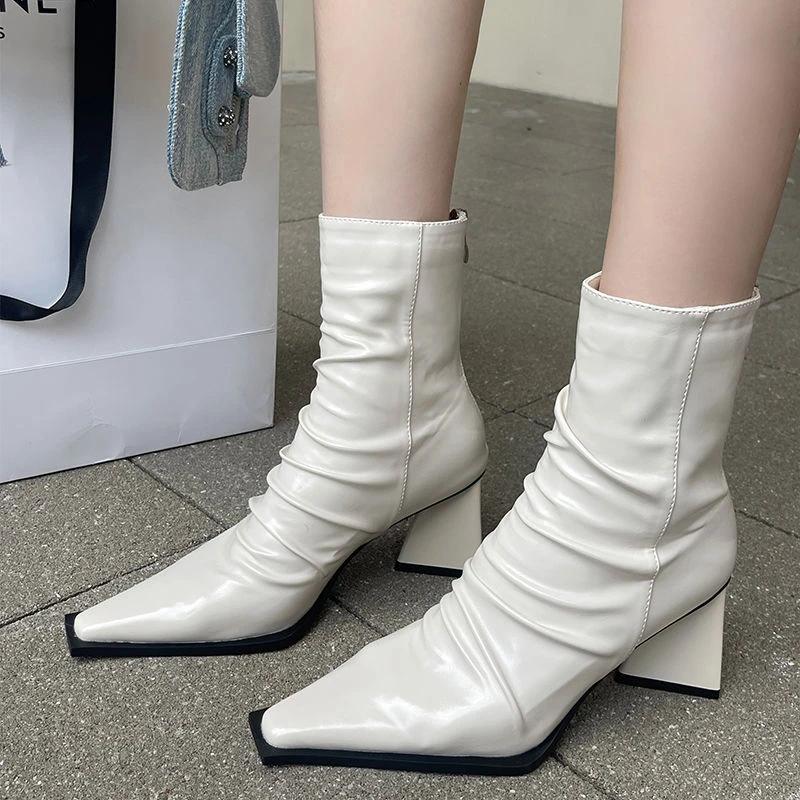 Fashion Women's Rubber Boots Winter Footwear Pointe Shoes Zipper Luxury Designer Boots-Women Rain Mid Calf 2024 Pointy Mid-Calf Leather