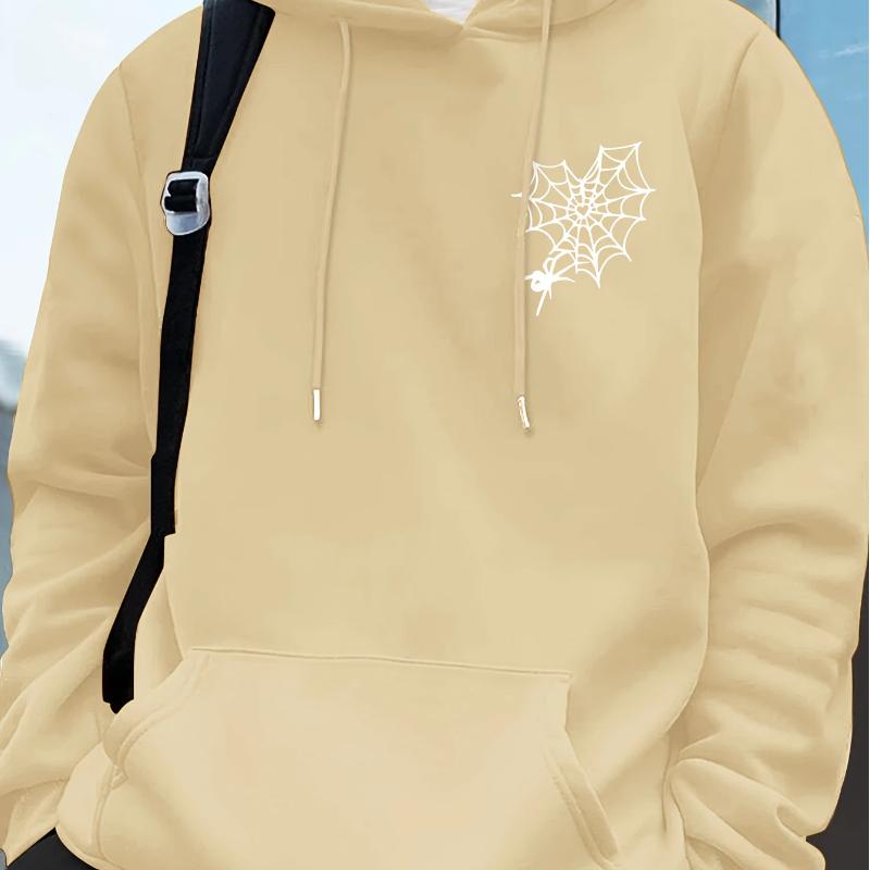 Men's Valentine's Day Spider Web and Heart Printed Hoodie - Casual Hoodie with Web Pattern, Spring and Autumn Sweater,