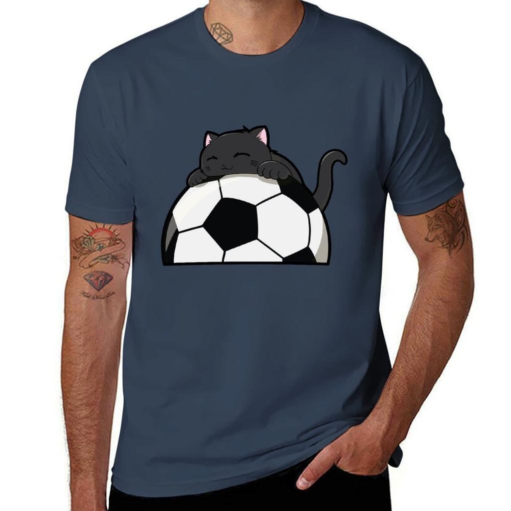 Cute Cat Hugging A Soccer Ball Tshirt Retro Graphic Print Tshirt