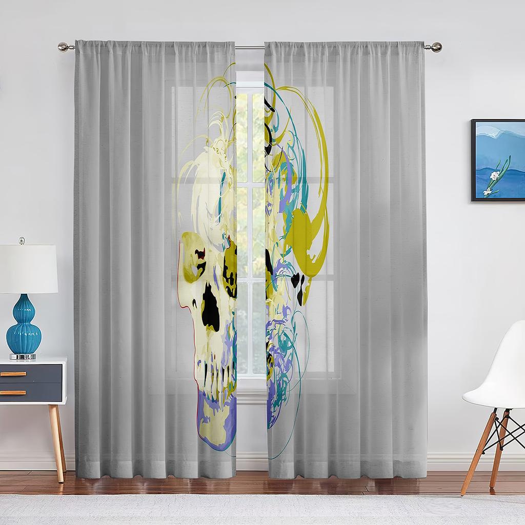 Dödskalle Textur med Huvudskål Huvudben Tyllgardiner för Vardagsrum Sovrum Chiffong Skir Voile Kök Fönstergardin Draperier
