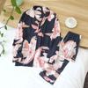 Spring and Summer 100% Viscose Pajamas Two-piece Long-sleeved Trousers Women's Flowers Comfortable Plus Size Homewear Suit