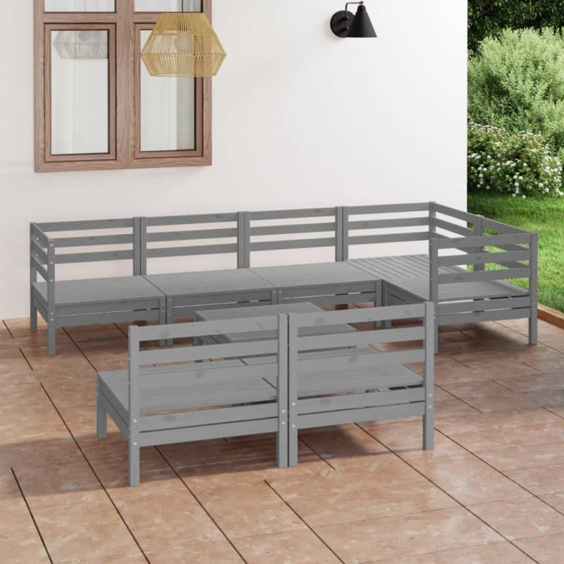 Día y Noche - Día y Noche Juego de muebles de jardín 8 piezas madera de pino maciza gris