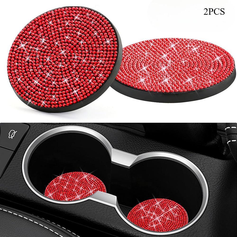 2Pcs Multifunctional Car Diamond Coaster Water Cup Slot Non-Slip Mat Silica Pad Cup Holder Mat Interior Decoration Accessories