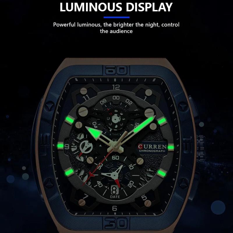 CURREN Men's Three Eyed Small Dial Six Pin Sports Calendar Watch Waterproof Silicone Strap Quartz Watch