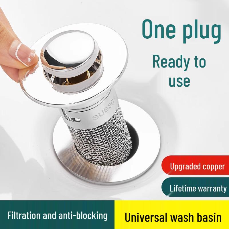 Universal Anti-Clog Leakproof Pop-Up Washbasin Drain Stopper with Odor-Proof Filter