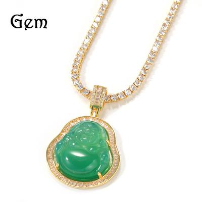 Vente Chaude Collier Hip Hop Calcédoine Bouddha Maitreya Zircon Pendentif Unisexe Tendance Personnalité Pendentif