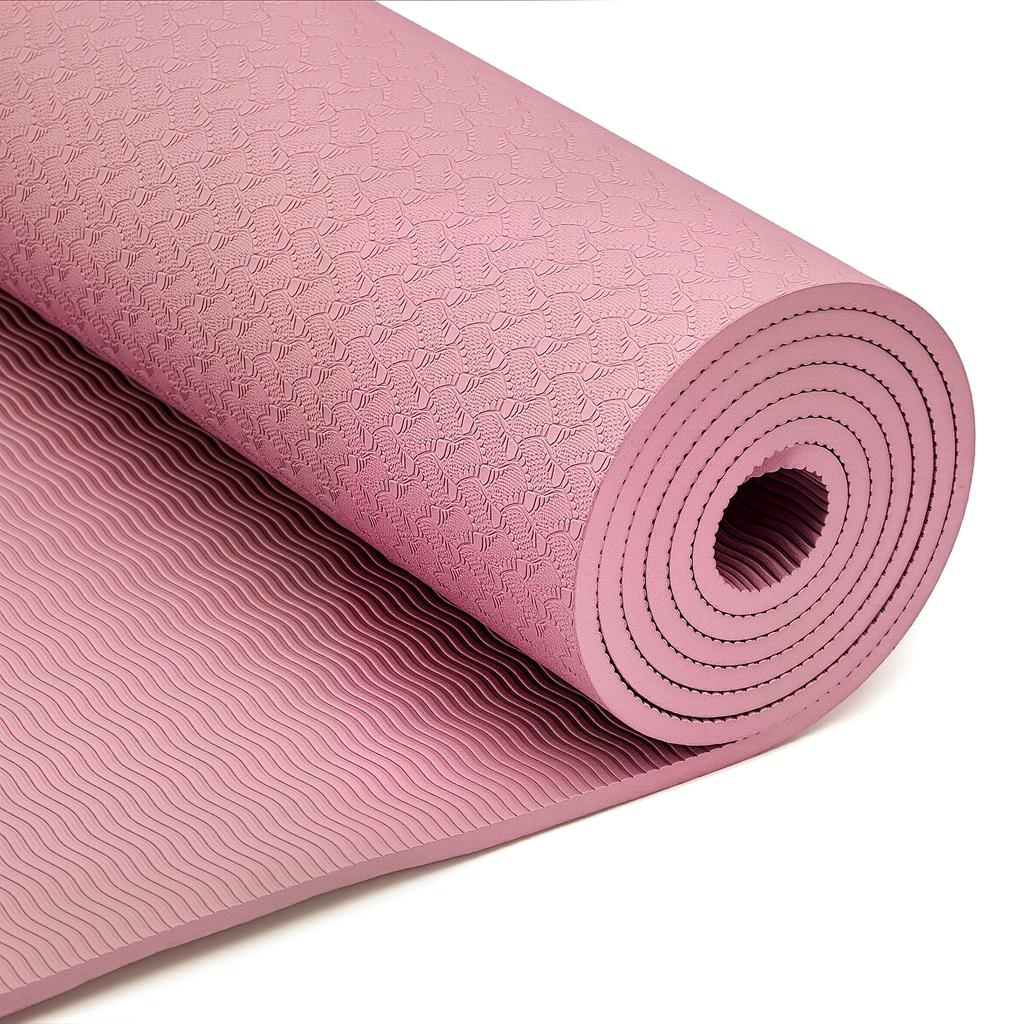 Amazon Basics Yoga Mat, 6mm Thick, TPE, with Carrying Strap, Workout Mat, Stretching Mat, Pilates Mat, Plum, 187 X 61 X 1cm