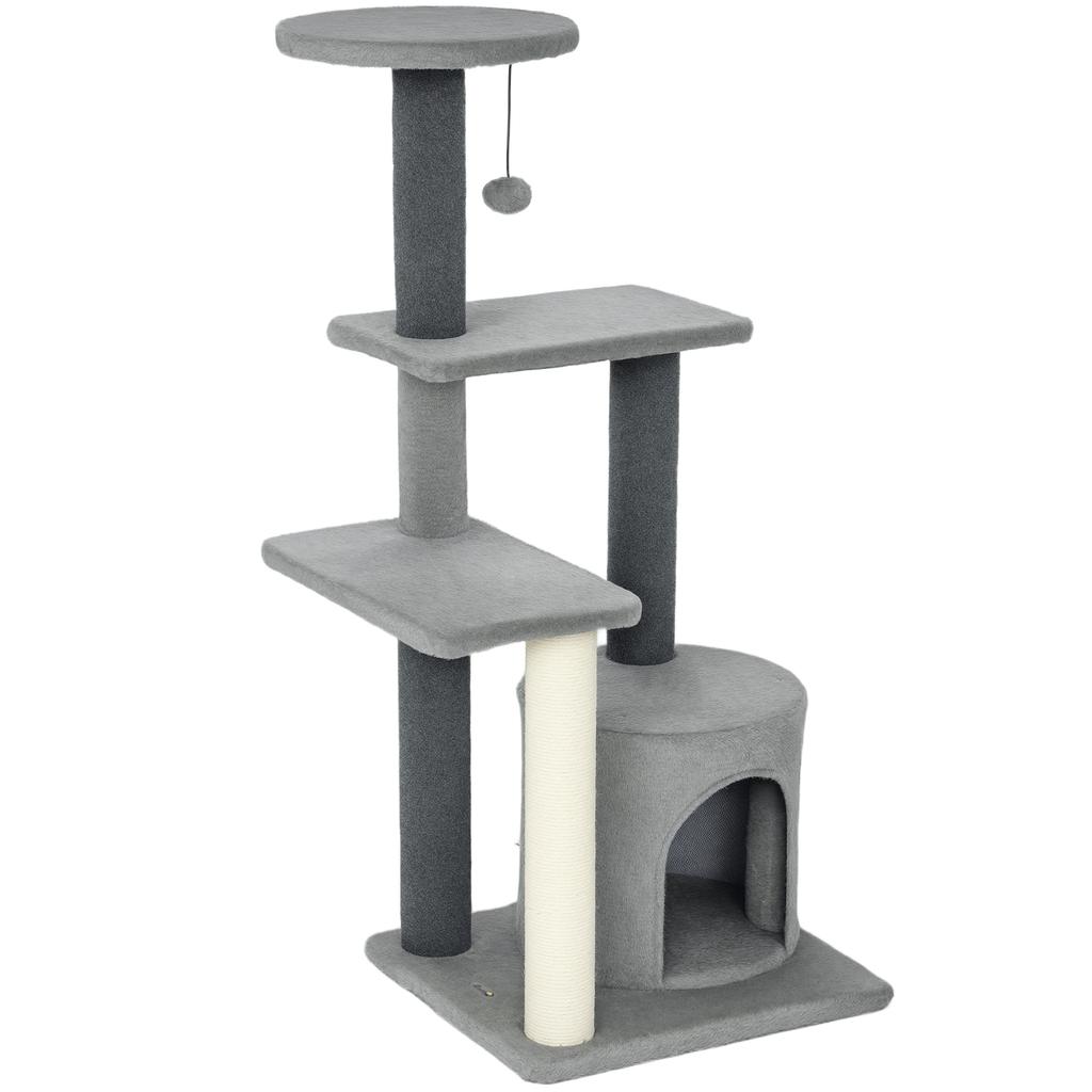 Cat Tree, 103 cm, Platforms, Plush House, Sisal Posts, Grey