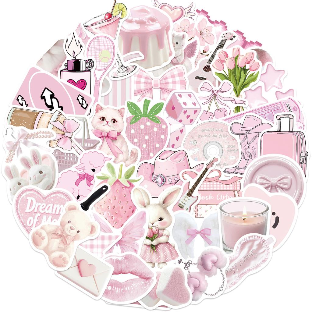 50pcs Pink Art Aesthetics Graffiti Stickers DIY Phone Guitar Laptop Notebook Suitcase Cup Waterproof Sticker Decals