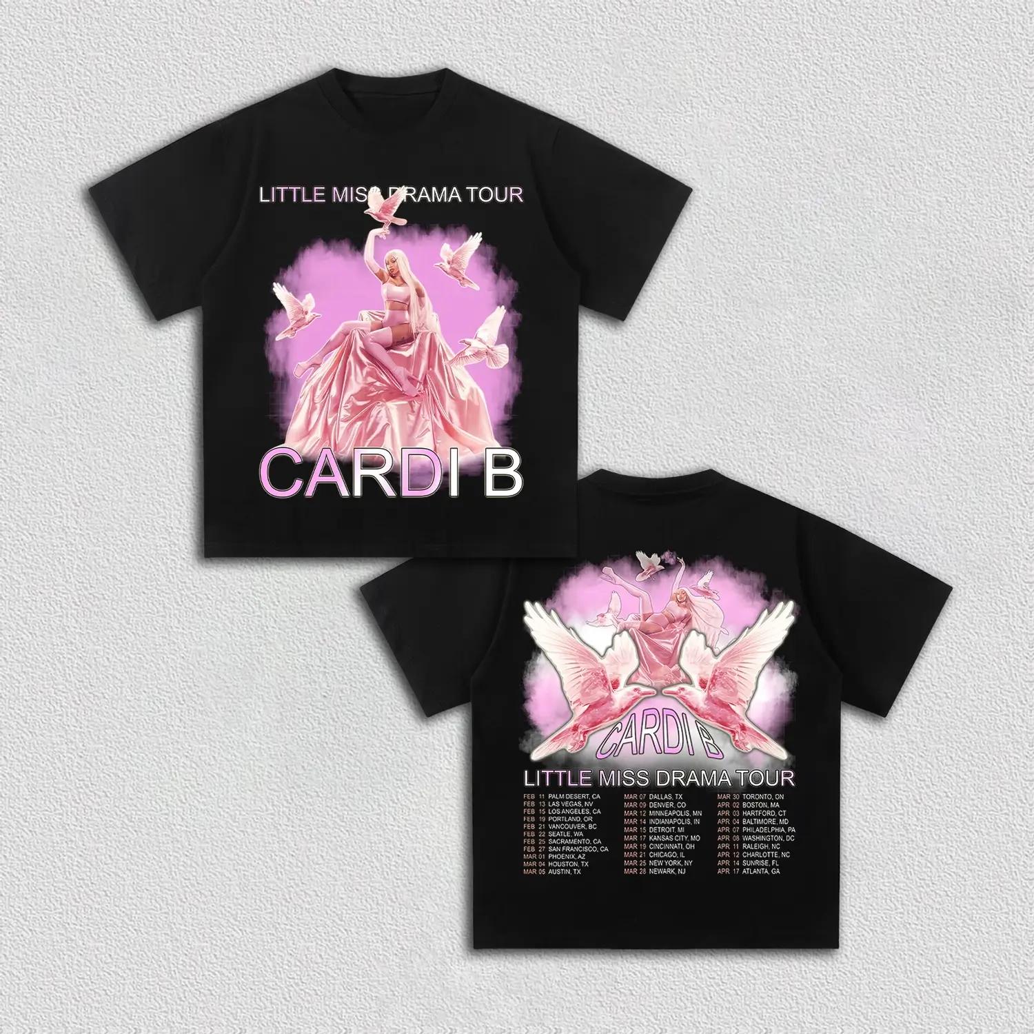

Cardi B Inspired Little Miss Drama Tour 2026 pure cotton unisex shirt Summer Oneck Men Y2k Hip Hop Short Sleeve Top fan gift 4XL