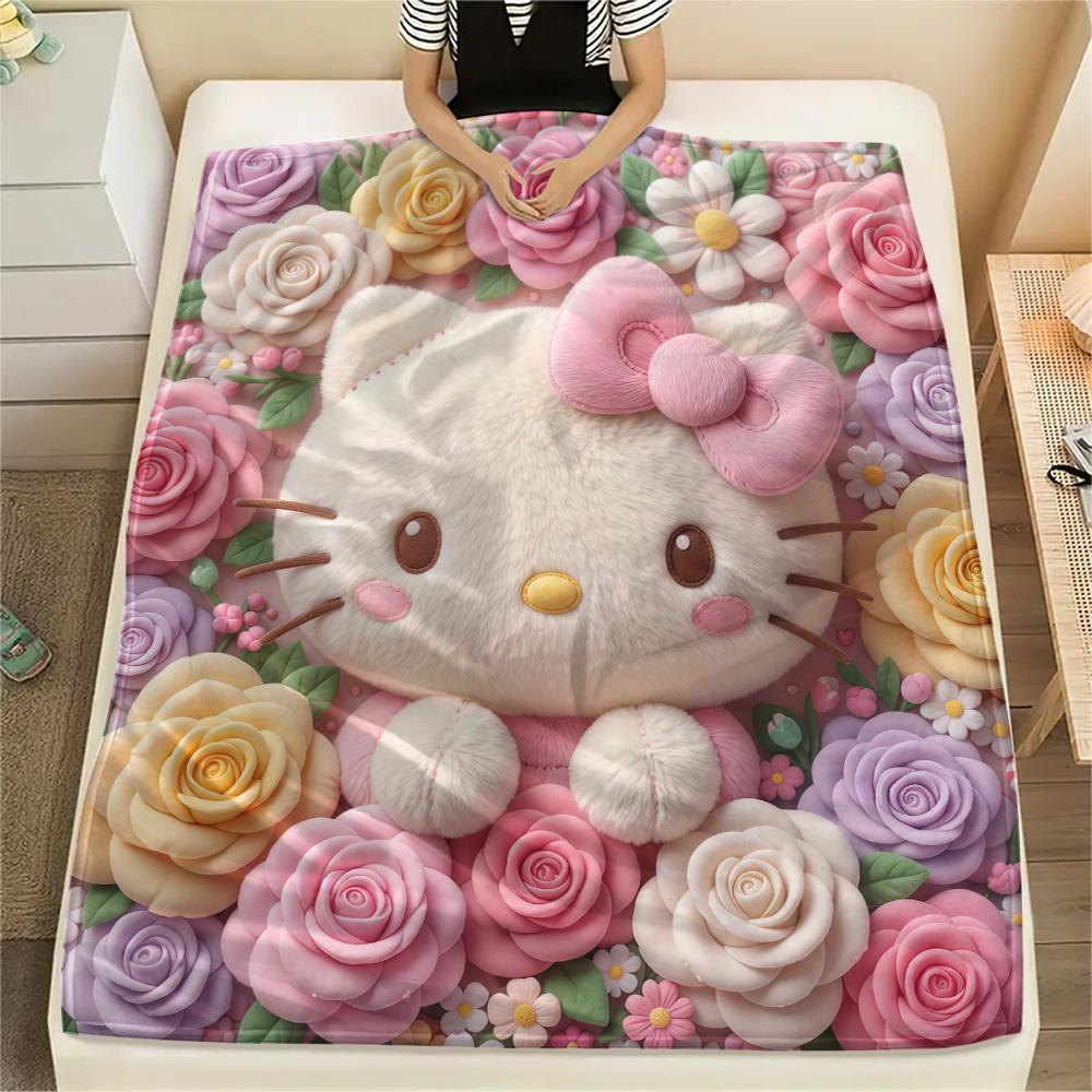 

1 шт. Фланелевое одеяло с милым принтом Hello Kitty, Высокое качество, Для всех сезонов, Декор для дома, Тепло и уют, Идеально для рождественских подарков 80cm x 120cm