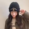 Knitted Hat for Autumn and Winter, Unisex, Warm and Versatile, Korean Style Cute Bear Design, Fleece-lined, Ear-protecting, Casual and Fashionable