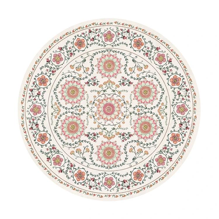 European Pastoral Style Carpets for Living Room Vintage Bedroom Decor Round Carpet Washable Plush Mat Fluffy Soft Lounge Rug