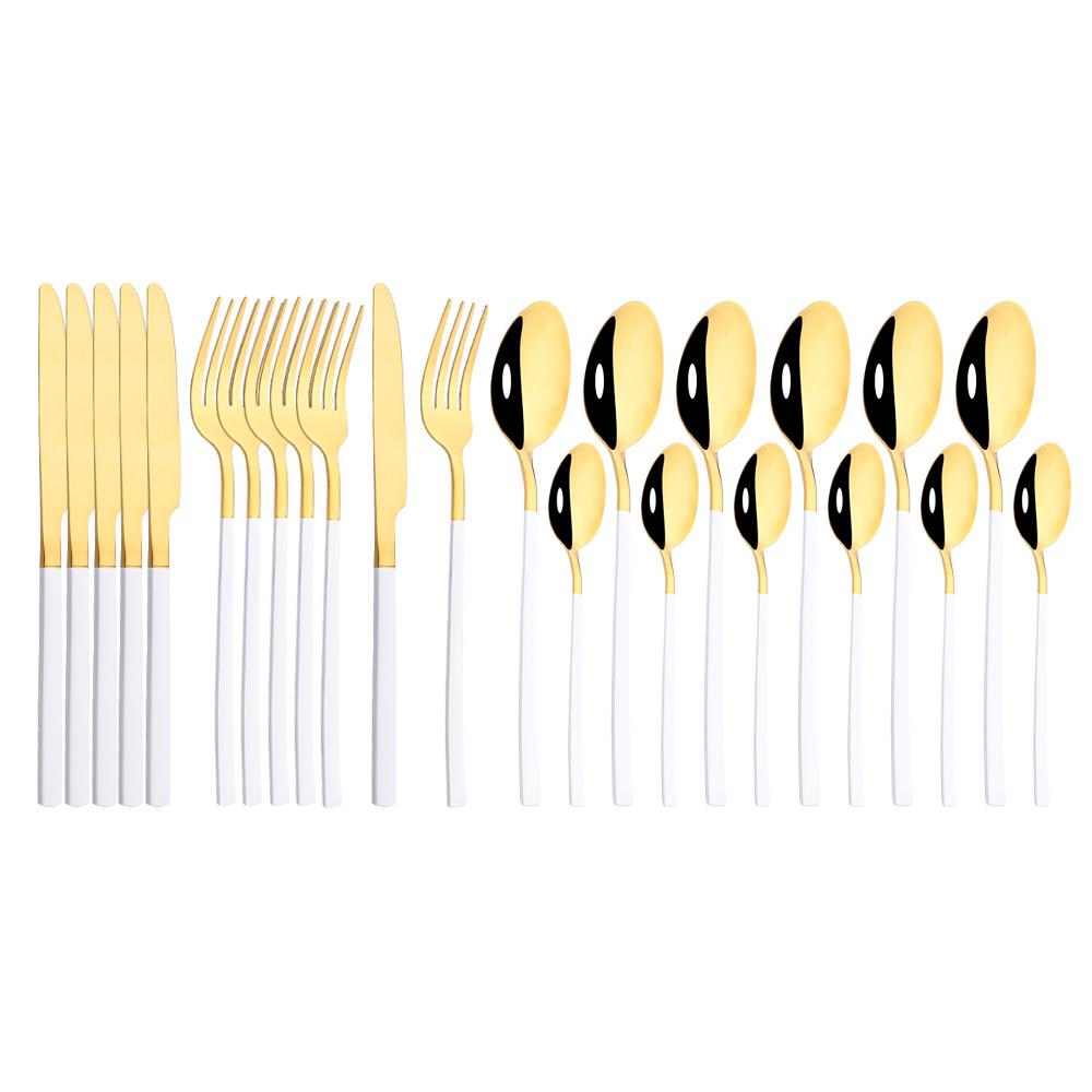 Gold Dinnerware Set Luxury Cutlery Stailess Steel Set 24Pcs Tableware Knives Forks Dining Dinner Set Western Food Restaurant