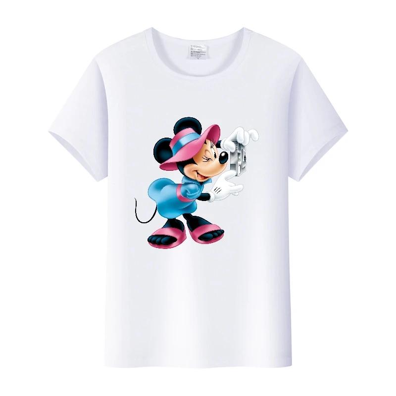 Casual Disney Cartoon Minnie Summer Blouses Men T-shirt White 2000s Tees Women Tshirt Ladies Mickey Mouse Tops Oversized Clothes