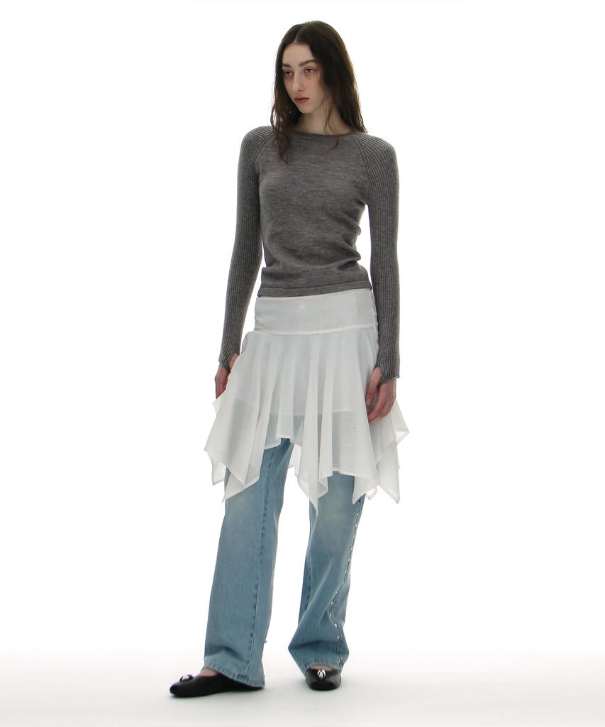 Partimento Woman Sheer Asymmetric Skirt_White