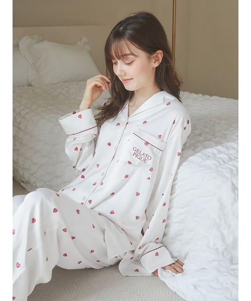 Gelato Pique Valentine Heart Print Satin Shirt PWFT251278 CRM F Women's